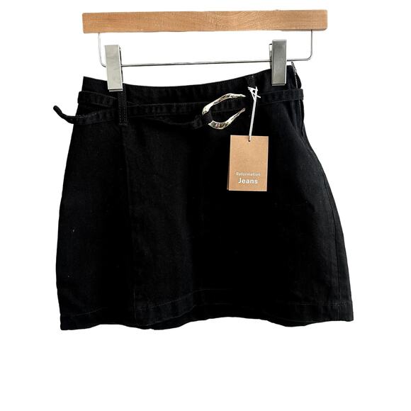 New Reformation Tatiana Belted Denim Mini Skirt - Picture 2 of 6